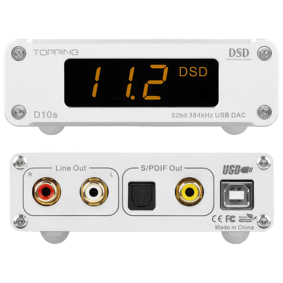 D10S DAC USB 32bit/384kHz DSD 256 XMOS U208 ES9038Q2M | Silver