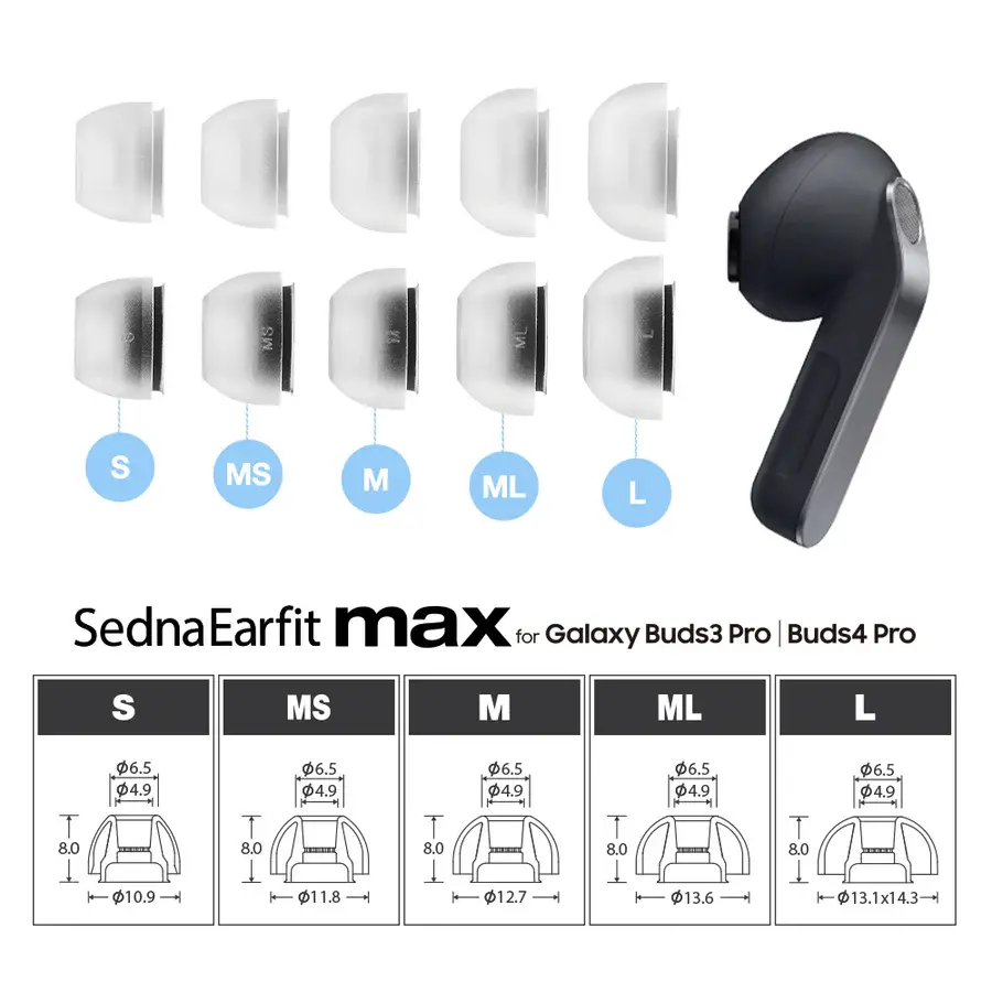 MAX for Galaxy Buds 4 Pro Phantom Black (S/MS/M) 3 Çift